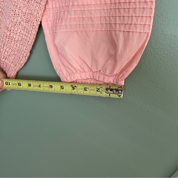 la vie rebecca taylor poplin blouse babydoll top peach pink knit v-neck preppy - Picture 10 of 14